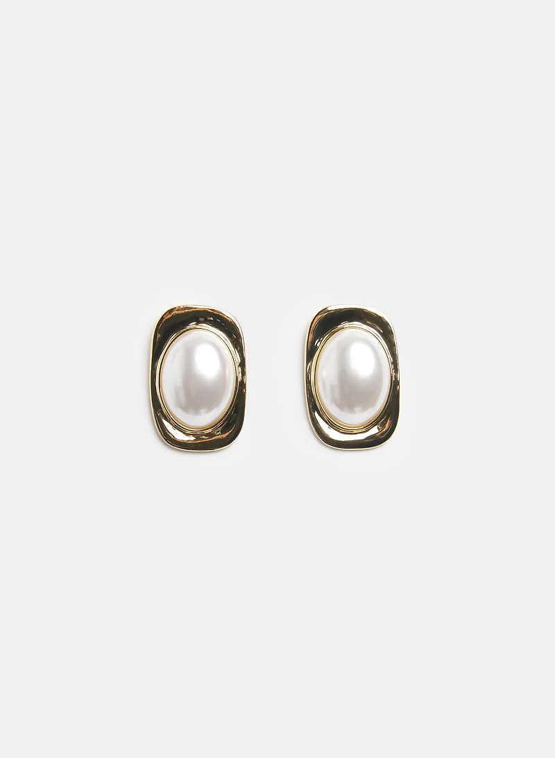 Rectangular Pearl Inset Earrings