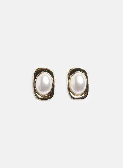 Rectangular Pearl Inset Earrings
