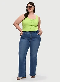Lace-Up Tank & Flare Leg Jeans