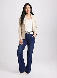 Denim Double-Breasted Blazer & Flare Leg Jeans
