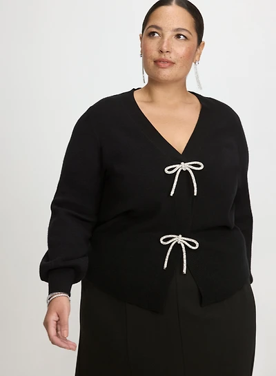 Crystal Bow Embellished Cardigan
