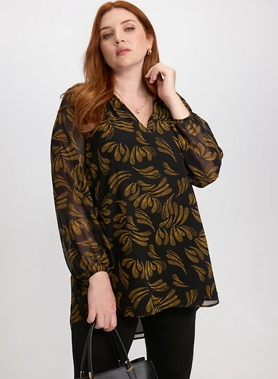 Sequined Leaf Print Blouse