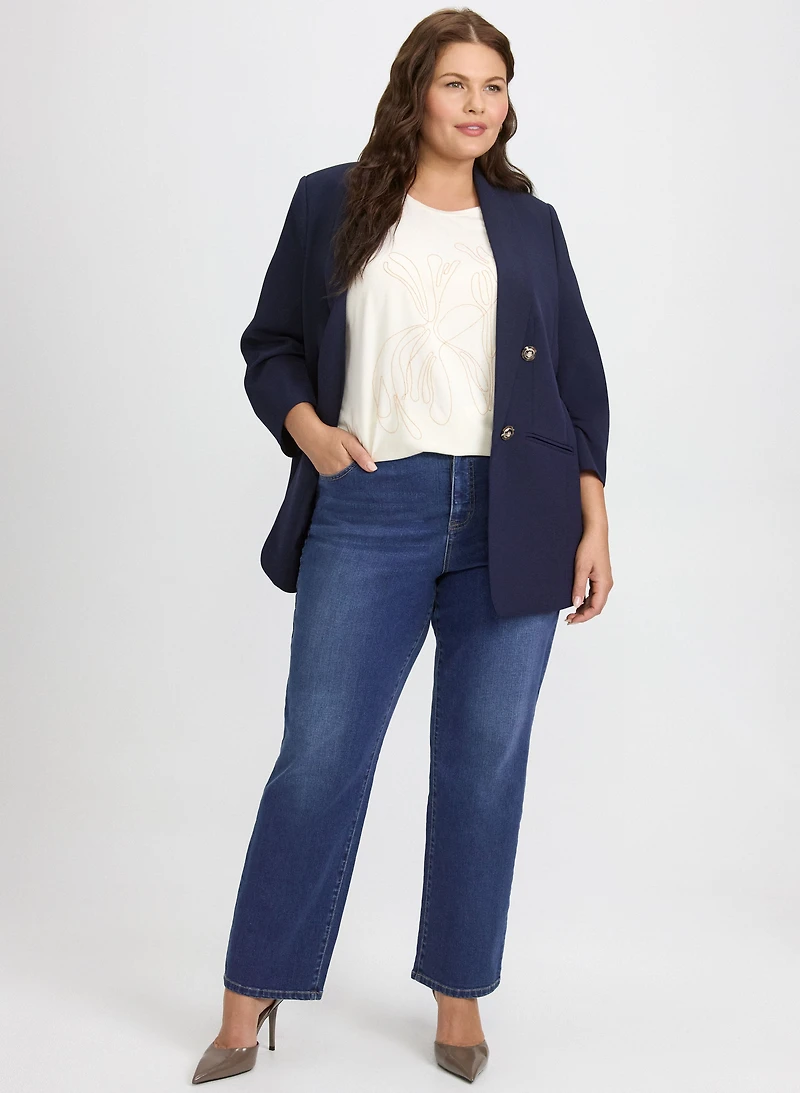 Blazer à col châle et jean à jambe droite