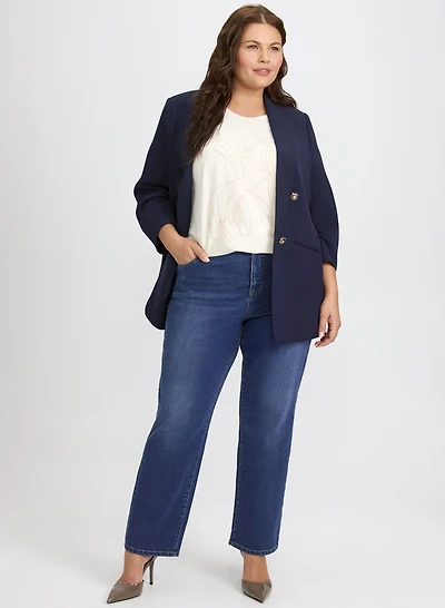 Blazer à col châle et jean à jambe droite