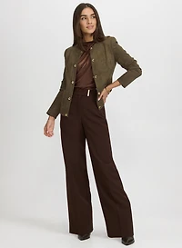 Faux-Suede Dome Button Jacket & Olivia Bar Trim Wide-Leg Pants