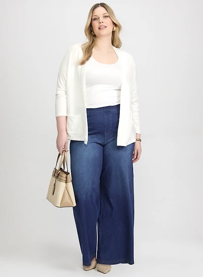 Open-Front Cardigan & Wide-Leg Jeans