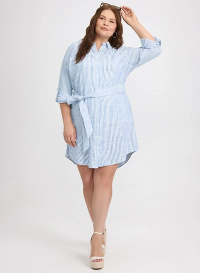 Robe-chemisier rayée en mélange de lin