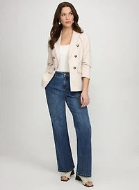 Heathered Blazer & Pinched Seam Flare-Leg Jeans