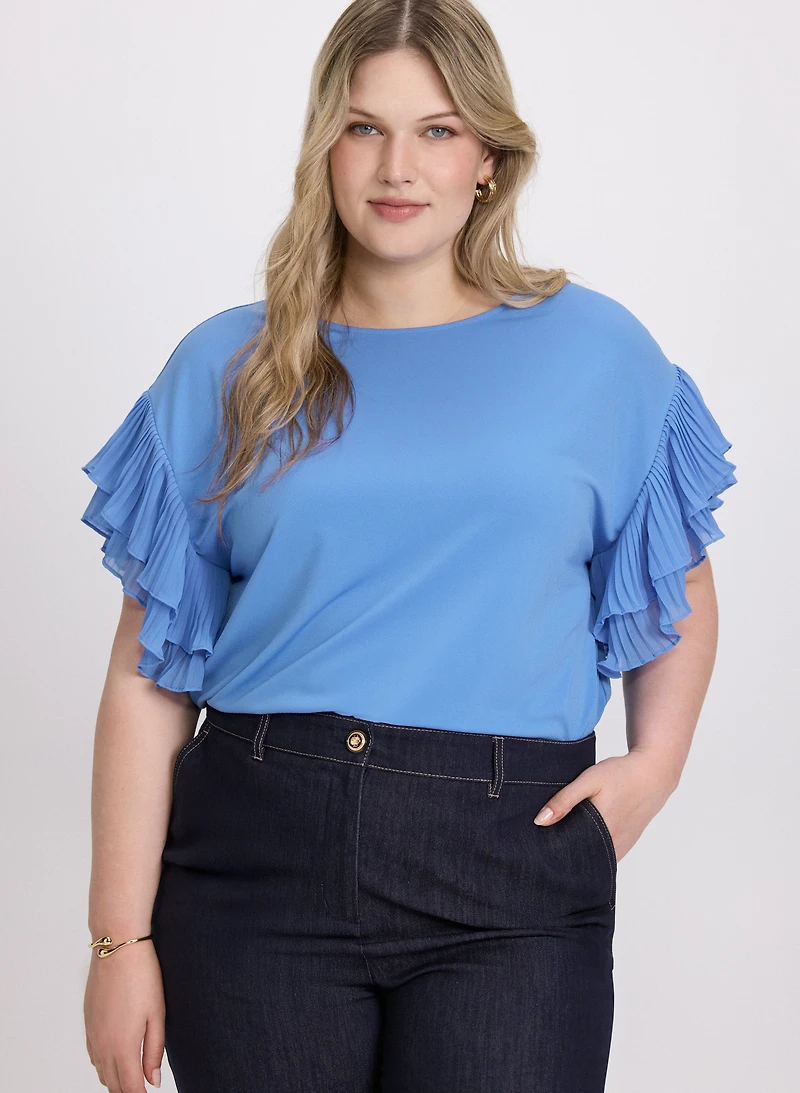 Plissé Ruffle Sleeve Top