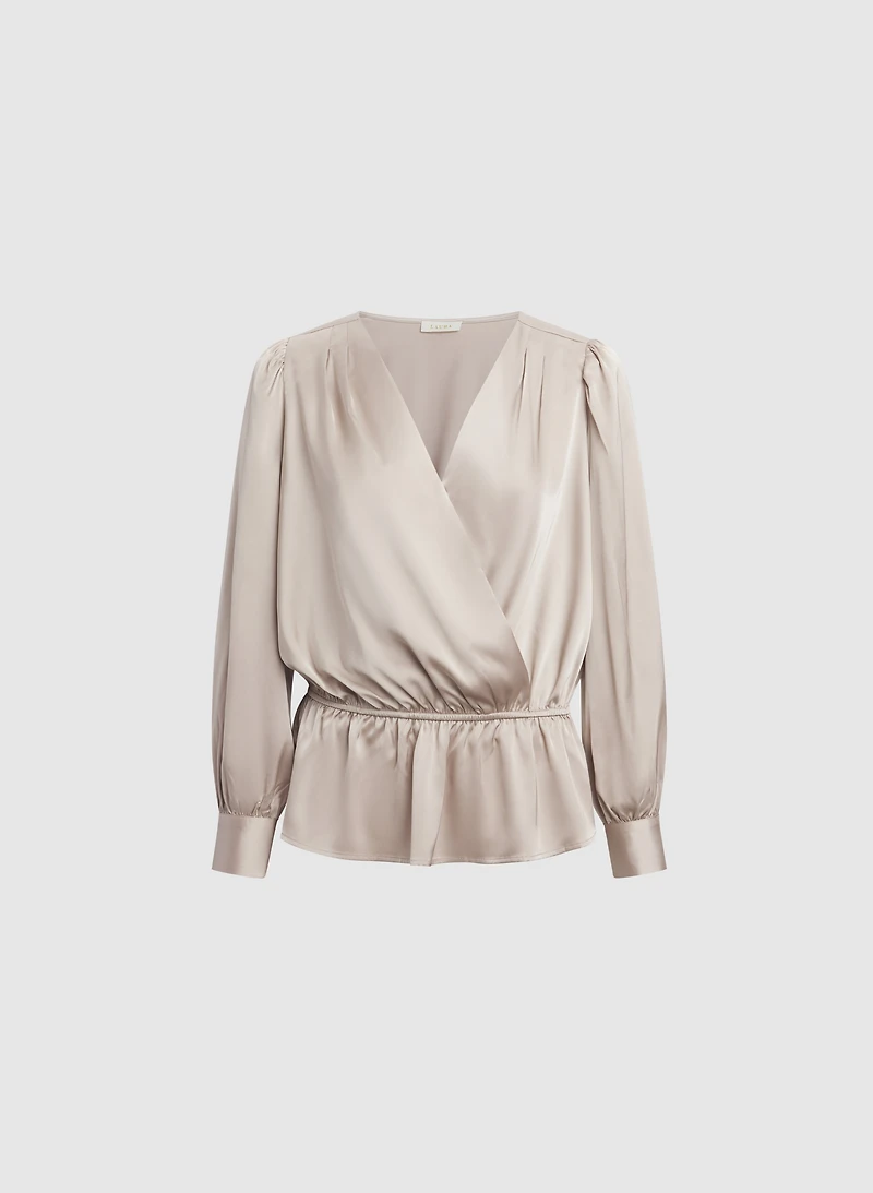 Satin Wrap-Style Blouse