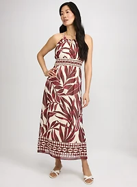 Robe licou à motif de feuilles