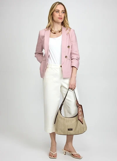 Blazer en mélange de lin et pantalon écourté en denim