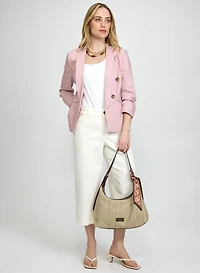 Blazer en mélange de lin et pantalon écourté en denim