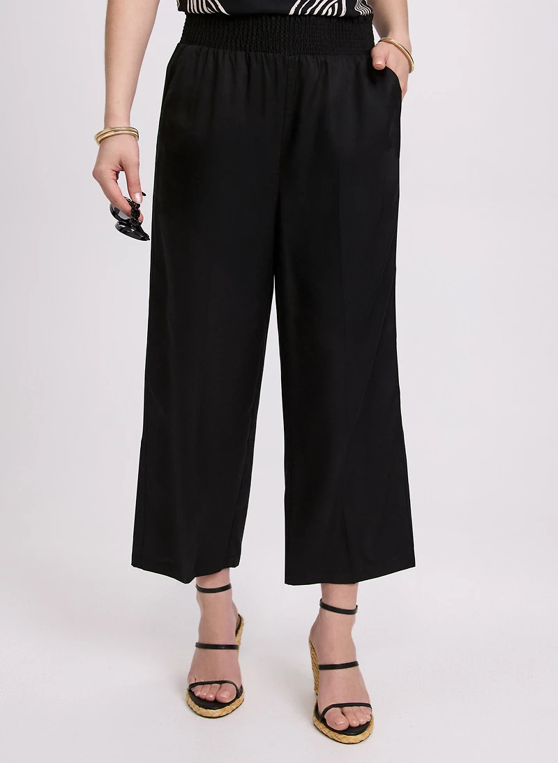Pantalon gaucho à taille froncée