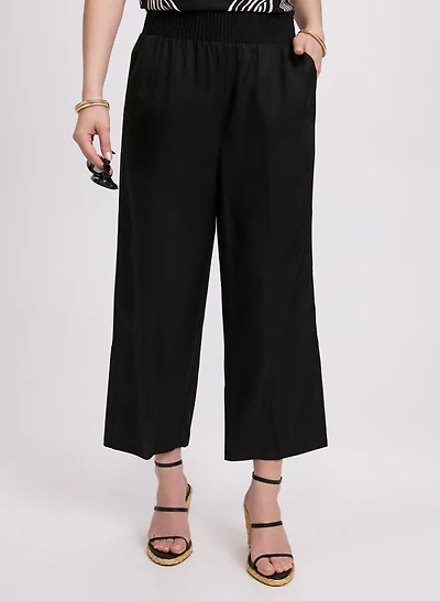 Pantalon gaucho à taille froncée