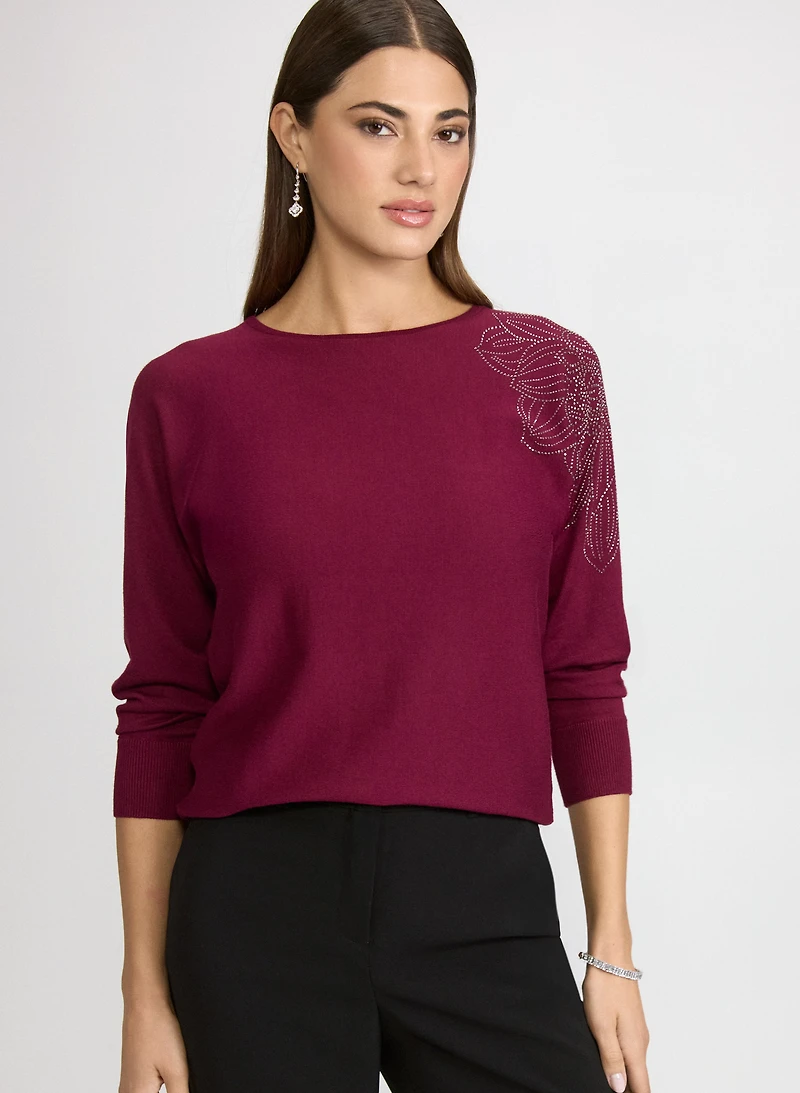 Floral Rhinestone Pullover
