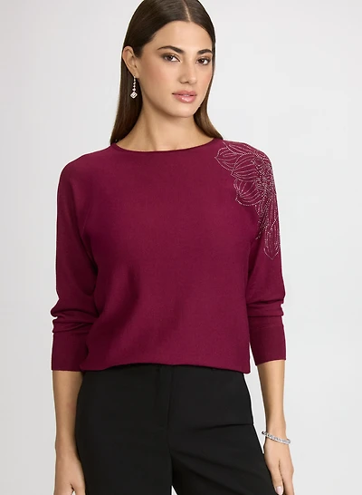 Floral Rhinestone Pullover