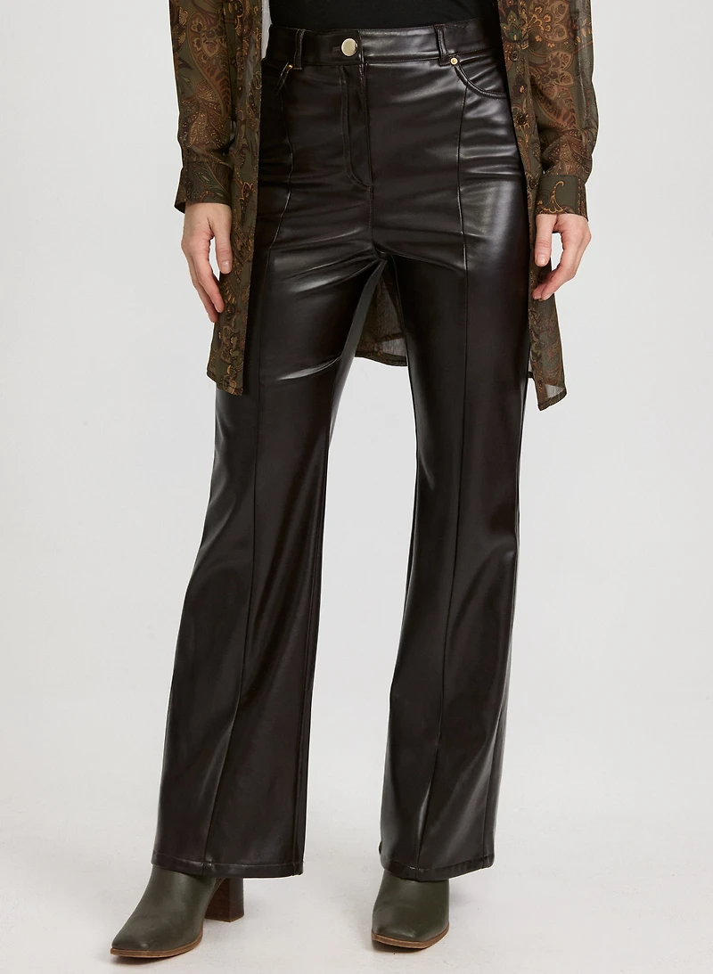 Vegan Leather Flare-Leg Pants