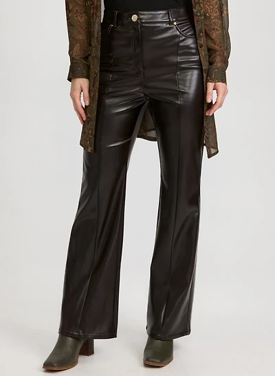 Vegan Leather Flare-Leg Pants