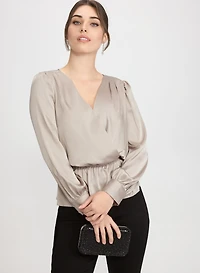 Satin Wrap-Style Blouse
