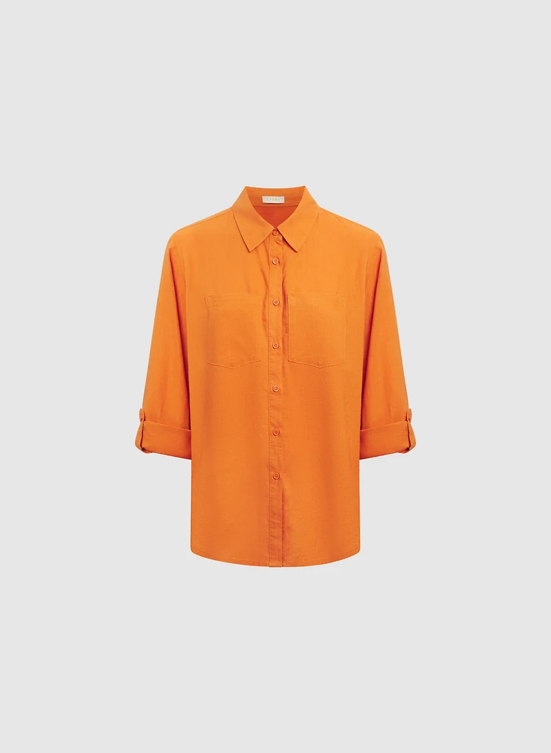 Linen-Blend Button-Down Blouse
