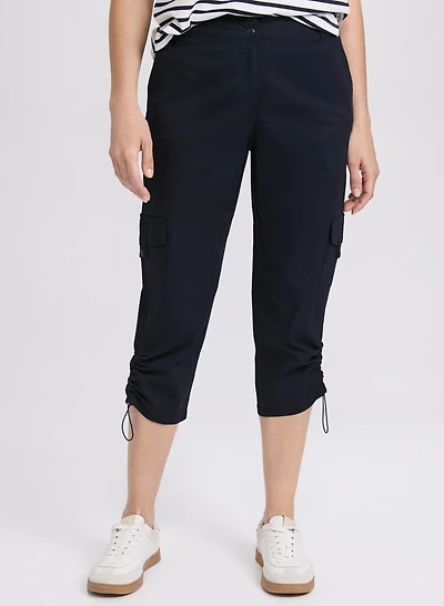 Cropped Drawstring Hem Cargo Pants