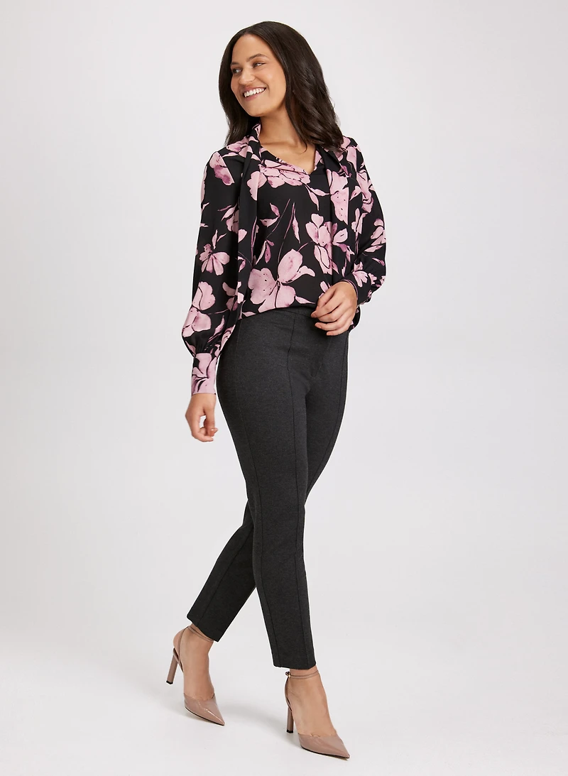 Floral Print Blouse & Slim-Leg Pants