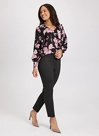 Floral Print Blouse & Slim-Leg Pants
