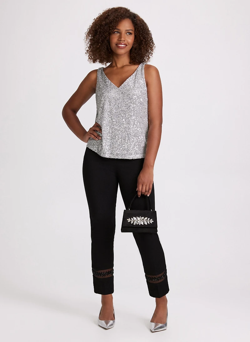 Sequin Embellished Tank Top & Sofia Crepe Pants