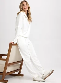 Zip-Up Funnel Neck Top & Pull-On Straight-Leg Pants