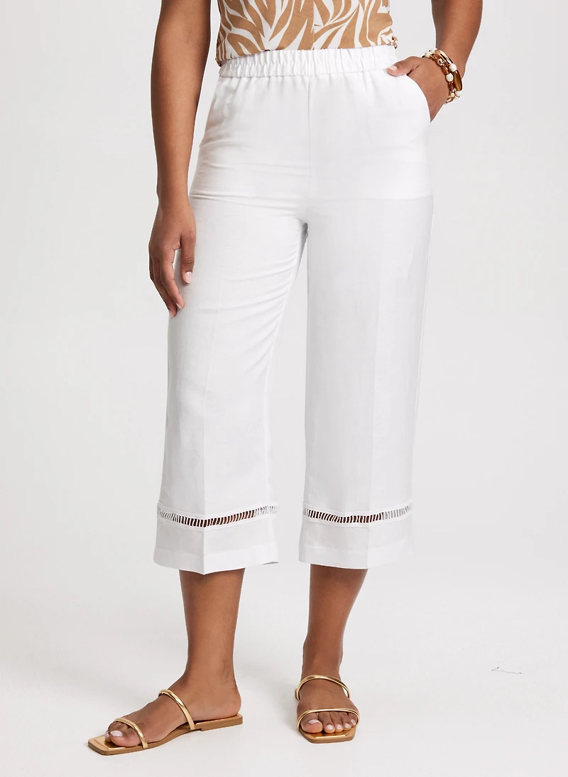 Capri à jambe large en mélange de lin
