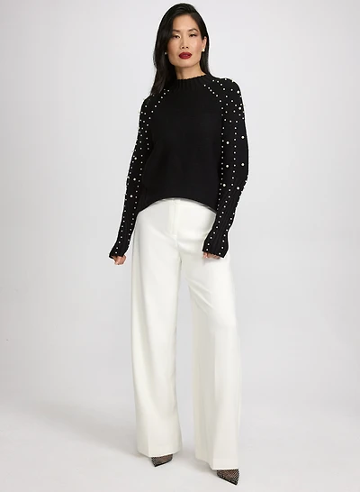 Pearl Embellished Sweater & Olivia Wide-Leg Pants