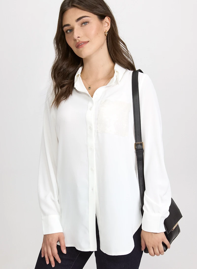 Blouse-tunique à poche paillettes