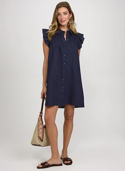 Linen-Blend Button-Down Dress