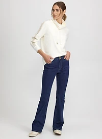 Rhinestone Trim Scuba Top & Flare-Leg Jeans