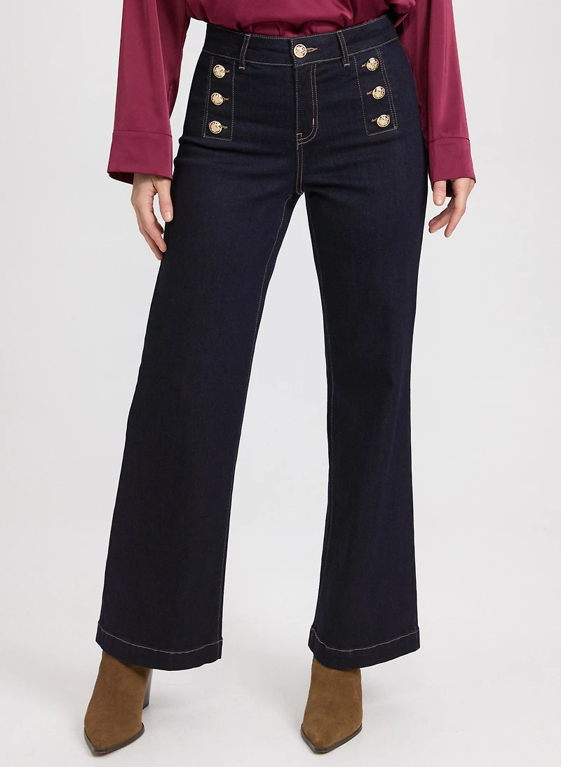 Embossed Button Detail Jeans