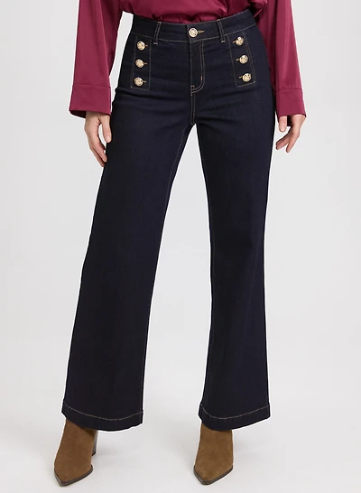 Embossed Button Detail Jeans