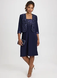 Sequined Floral Jacket & Dress Set