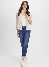 Short Zip-Up Top & Straight-Leg Jeans