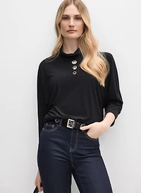 Joseph Ribkoff - Eyelet Mock Neck Top