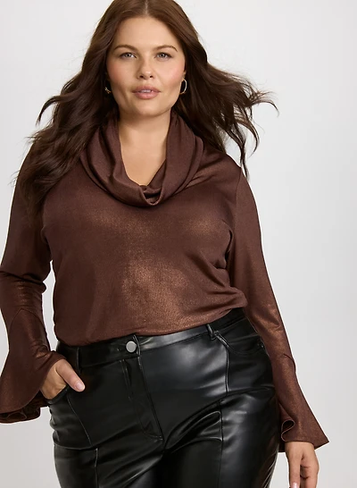 Metallic Cowl Neck Top