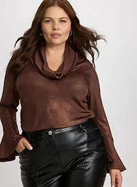 Metallic Cowl Neck Top