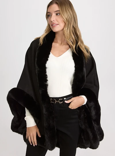 Faux-Fur Trim Poncho