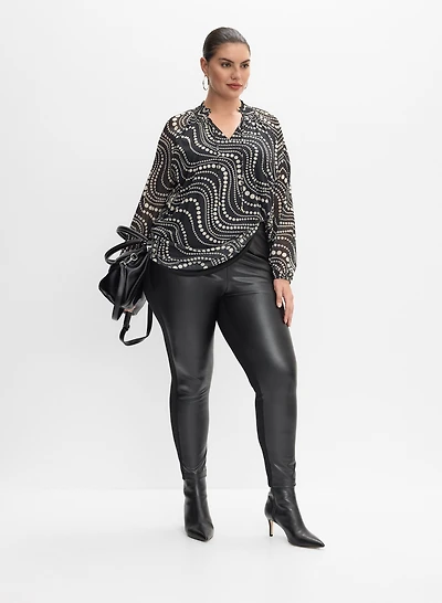 Melanie Lyne - Mixed Polka Dot Top & Vegan Leather Front Leggings