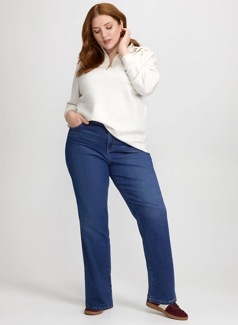 Eyelet Detail Top & Straight-Leg Jeans