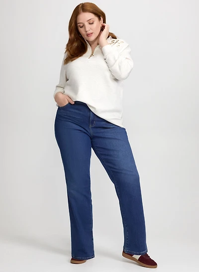 Eyelet Detail Top & Straight-Leg Jeans