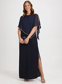 Chiffon Poncho & Metallic Knit Dress