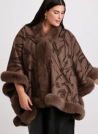Poncho en fausse fourrure à motif abstrait