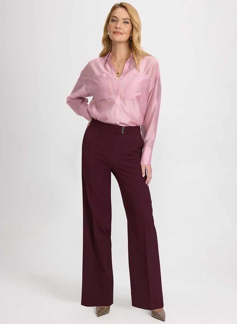 Voile Button-Down Blouse & Olivia Bar Trim Wide-Leg Pants