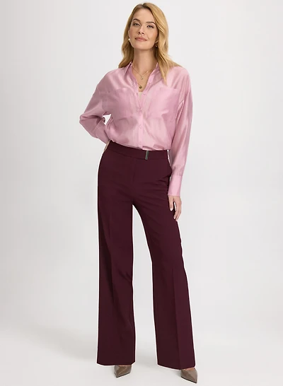 Voile Button-Down Blouse & Olivia Bar Trim Wide-Leg Pants